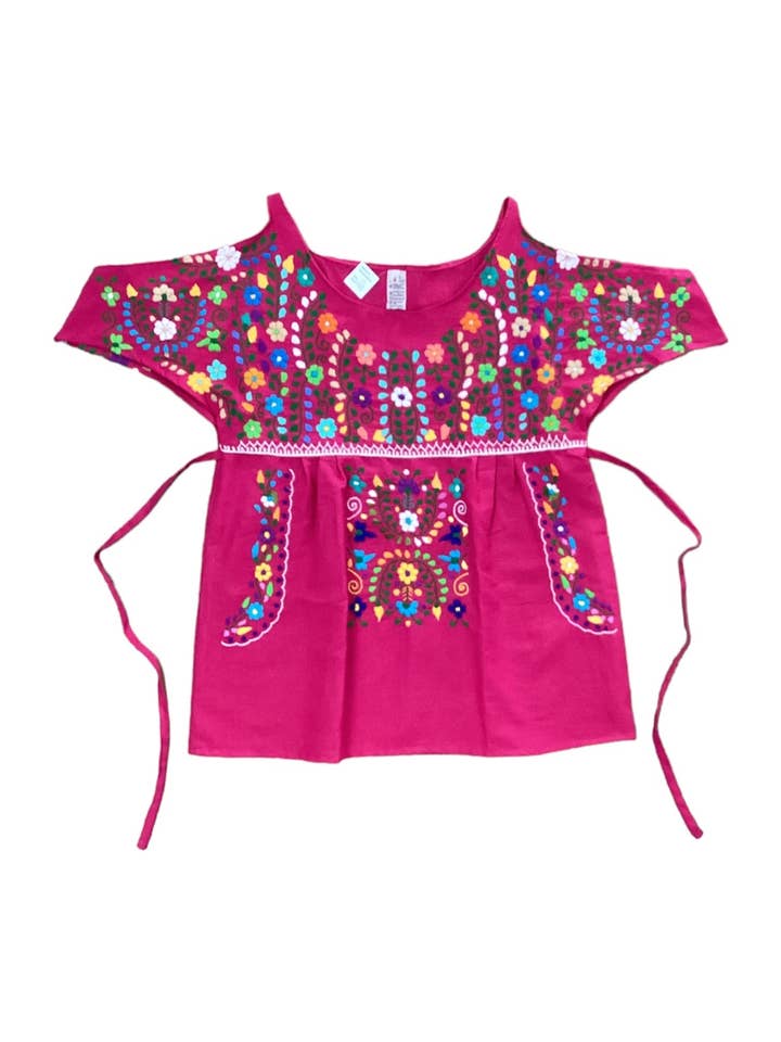 Cancun Embroidered Blouse Hot Pink for wholesale by Cielito Lindo