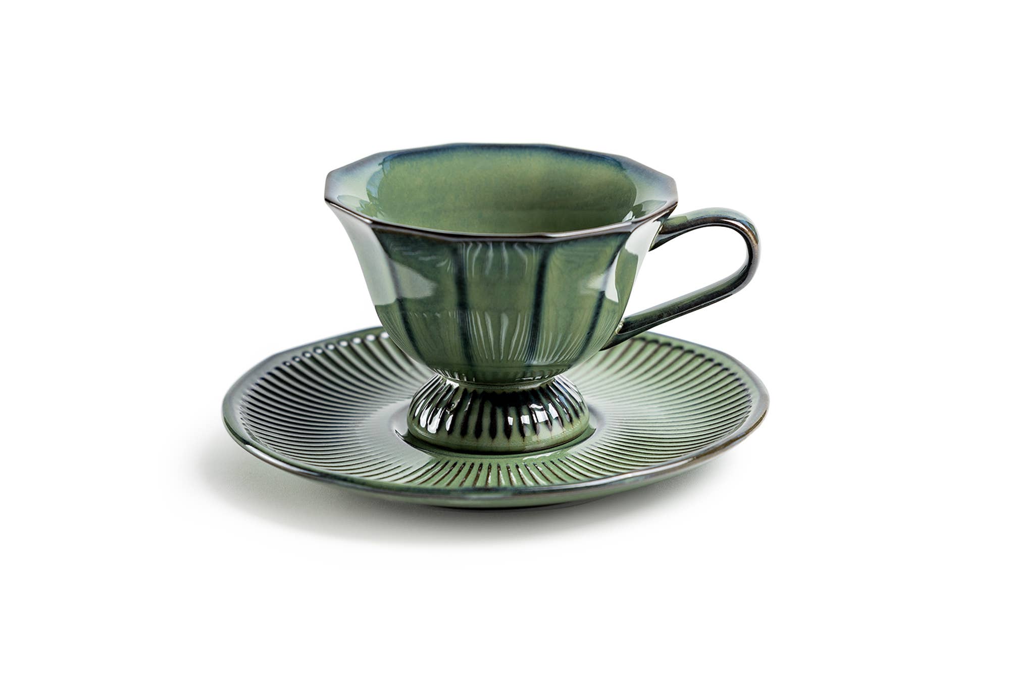 Grace Teaware - Wholesale Coffee/Tea Cup - Emerald Elegance Reactive Glaze Porcelain Cup and Saucer1