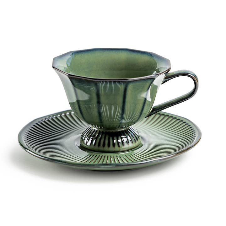 Grace Teaware - Wholesale Coffee/Tea Cup - Emerald Elegance Reactive Glaze Porcelain Cup and Saucer1