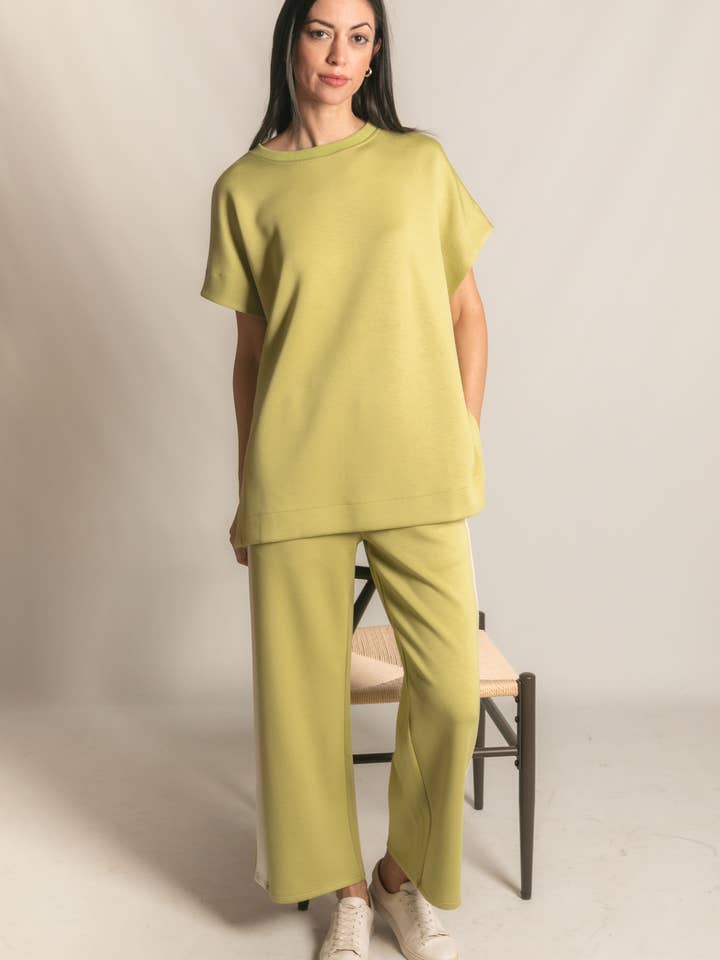 P. CILL Butter Modal Contrast Rib Short Sleeve Tunic Top for wholesale by P. CILL