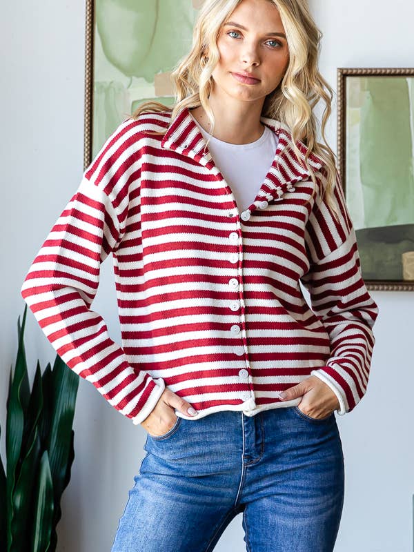 miroh - Wholesale Knit Sweater - Women's - MOCK NECK STRIPE SWEATER