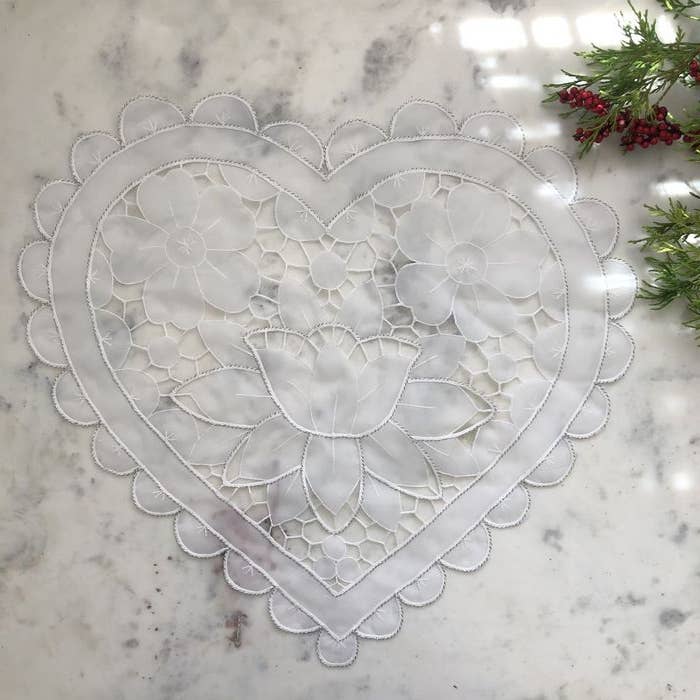 Peking Handicraft - Wholesale Doily - Handmade Silver Crystal Lace Heart-Shaped Doily2
