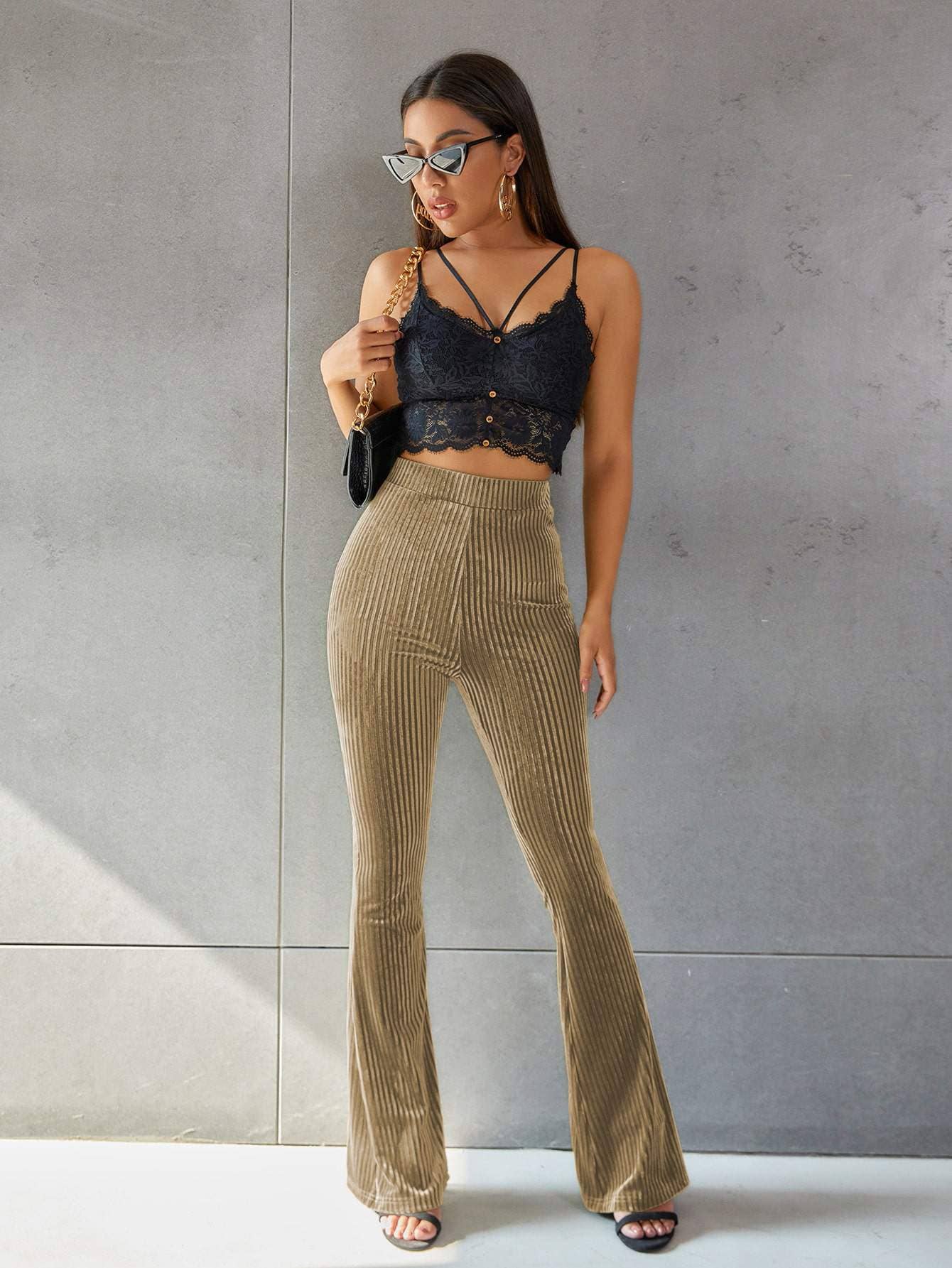 Fashion Combination - Wholesale Pants - Women's - solid flare leg corduroy pants0