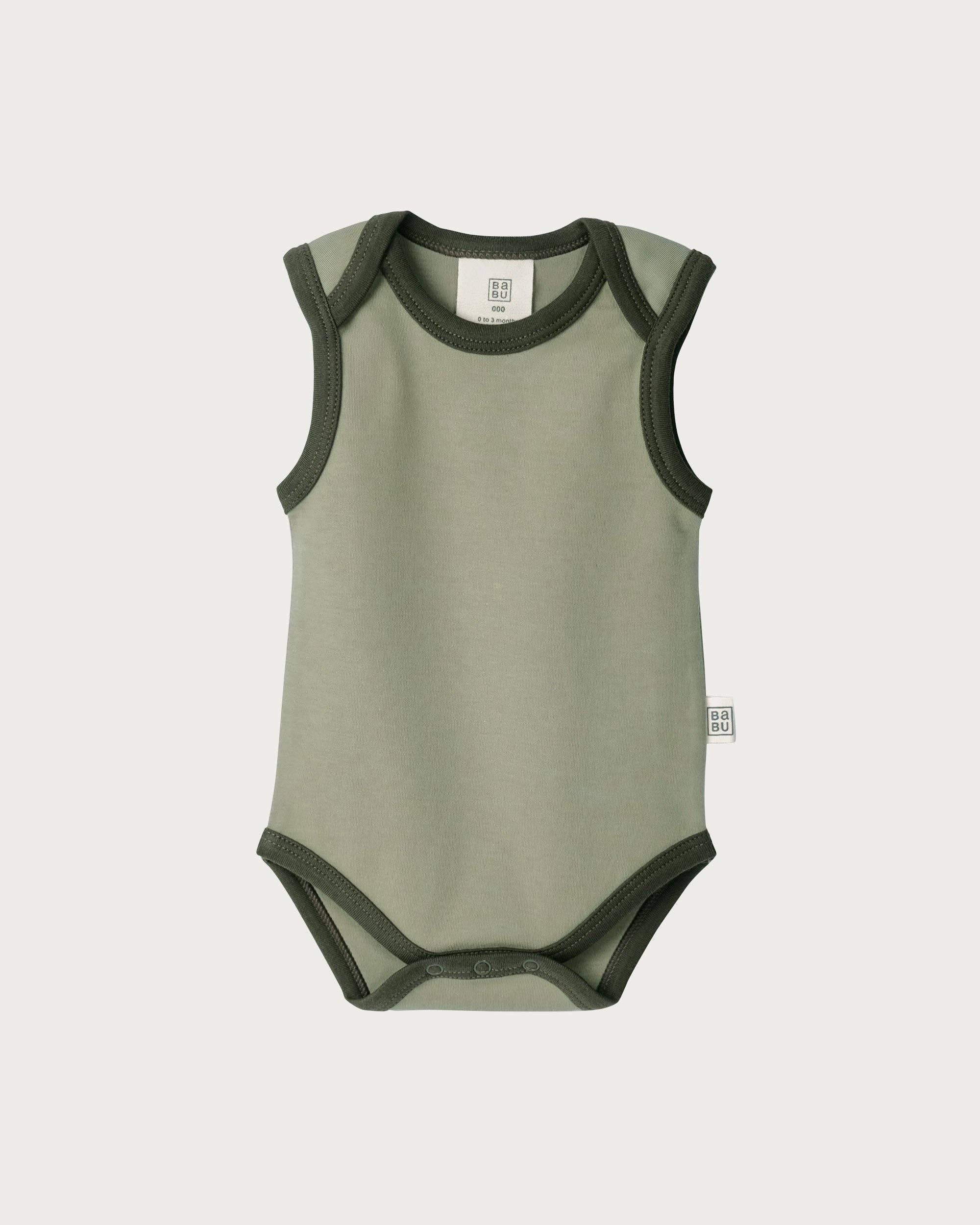 Babu - Wholesale Bodysuit (Non-Footed) - Baby - Singlet Bodysuit - Sage Contrast0