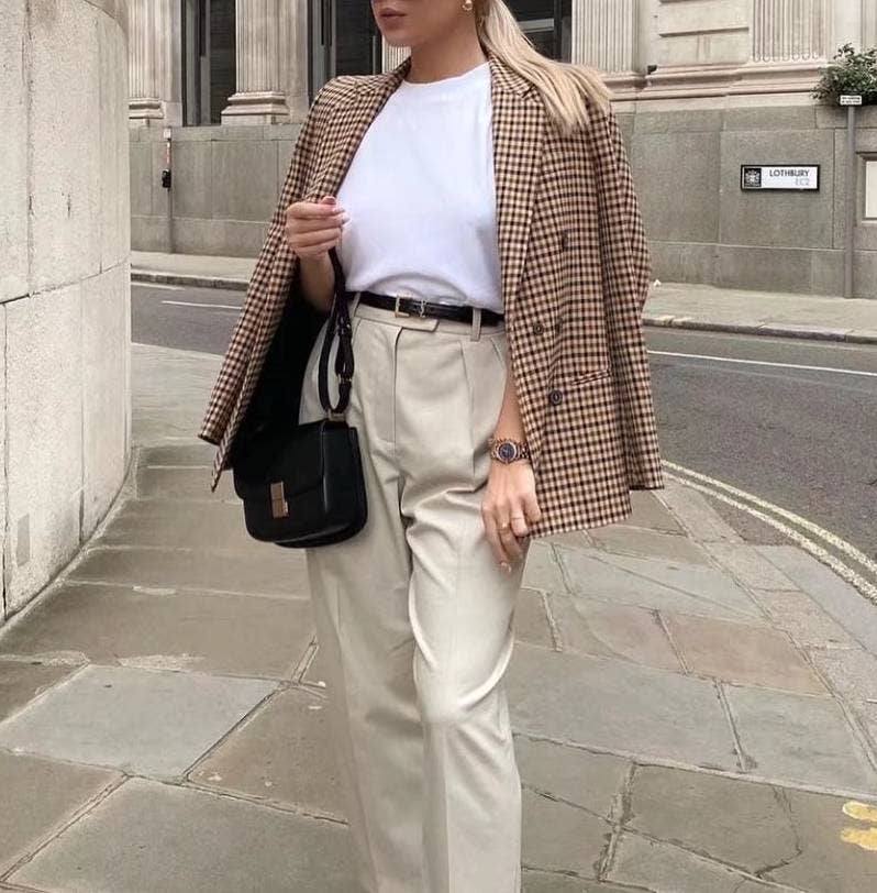 HIDDENBRAND - Wholesale Blazer - Women's - Check Double-Breasted Blazer1