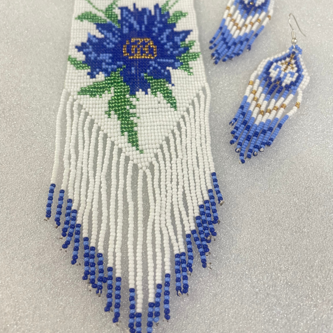 House of Kraft - Wholesale Jewelry Set - Floral Jewelry Set | Beaded Jewelry | White And Blue Jewelry4