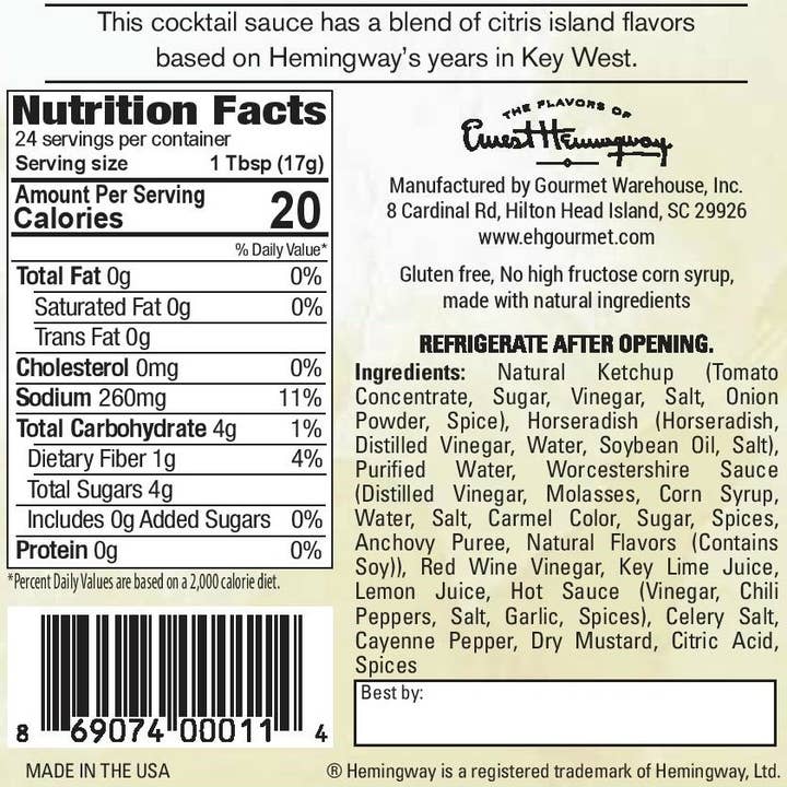 Gourmet Warehouse Brands - Wholesale Sauce - Hemingway "The Islands" Cocktail Sauce