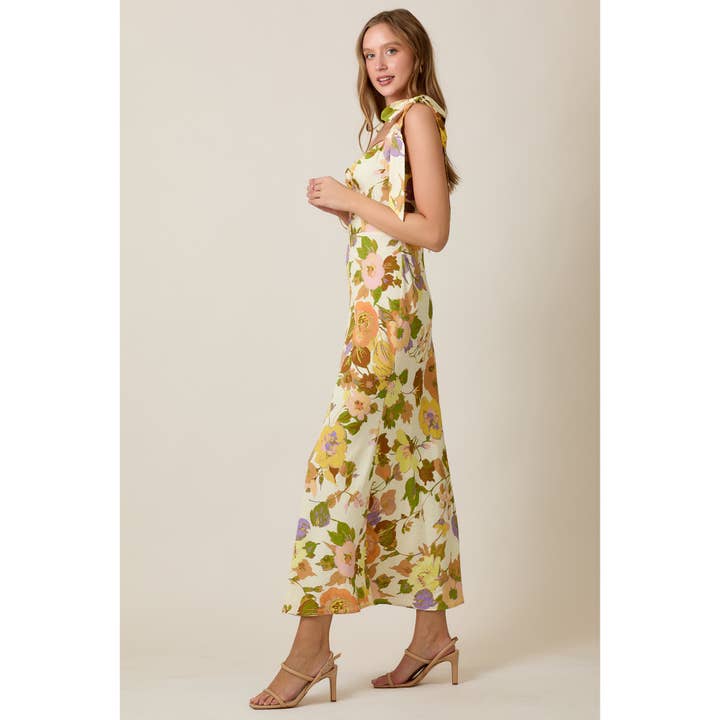 SKYLAR ROSE - Wholesale Dress - Women's - Romantic Vintage Floral Summer Midi Dress with Tie Straps