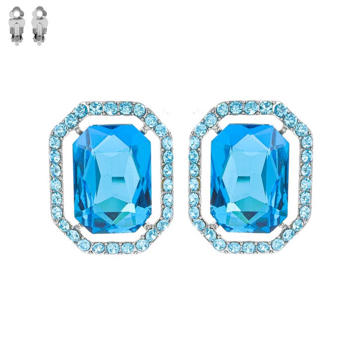 SP Sophia Collection - Wholesale Clip-On Earrings - Radiant Cut Octagonal Frame Halo Clip-On Earrings
