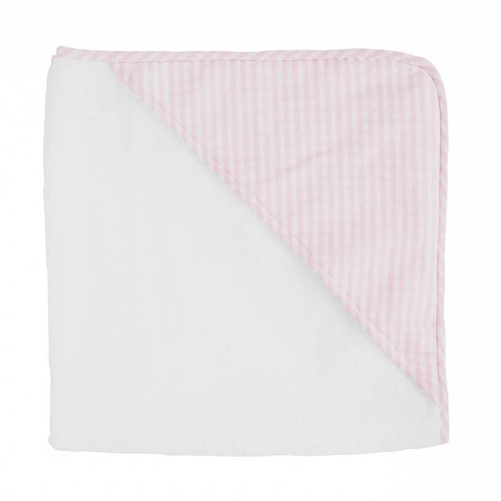 Serviette à capuche et gant de toilette | vichy rose poudré pour la vente par Louelle.