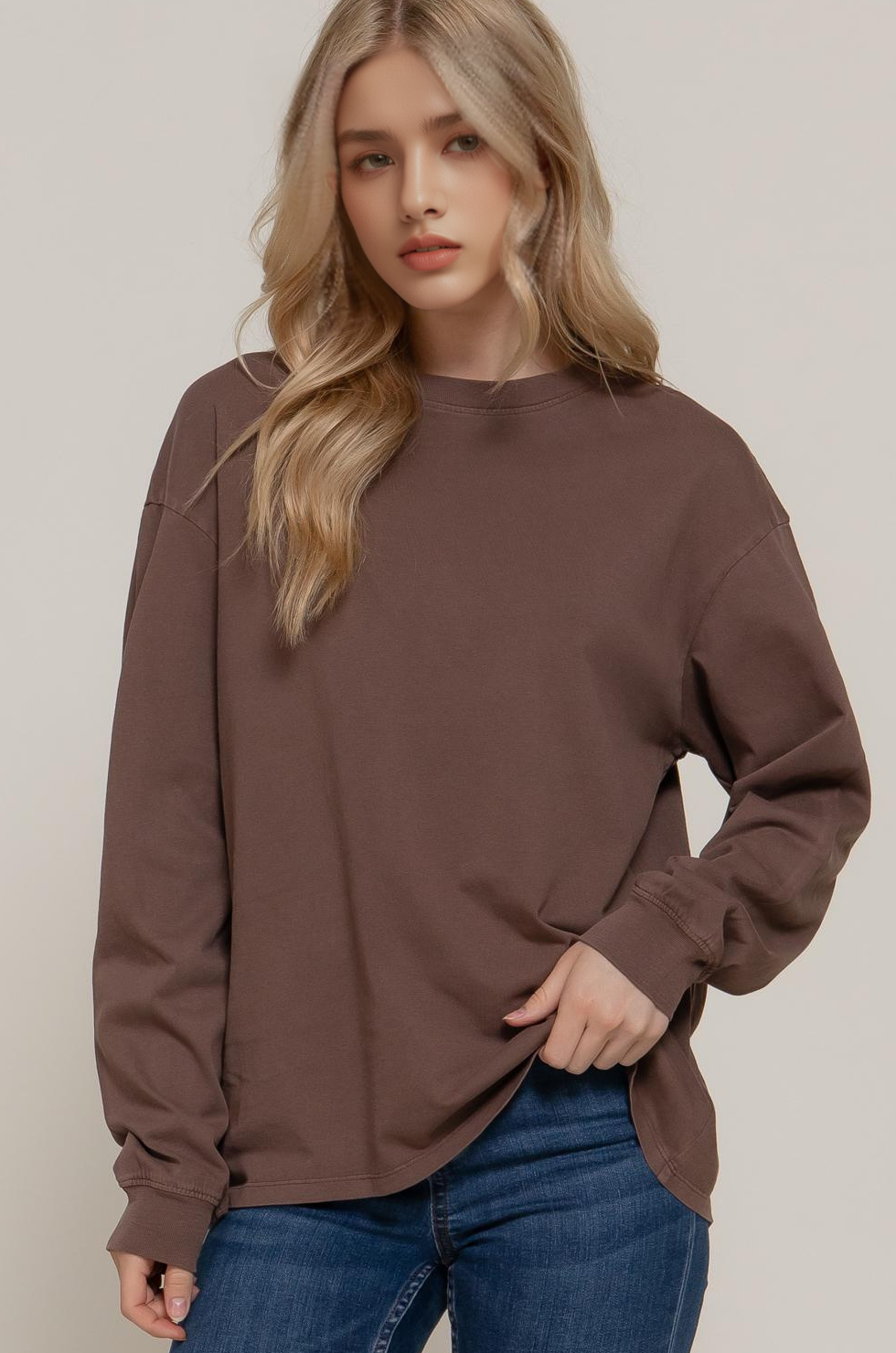 42POPS - Wholesale Knit Top - Women's - ..1001 Round Neck Garment Dye Tee SI-282200