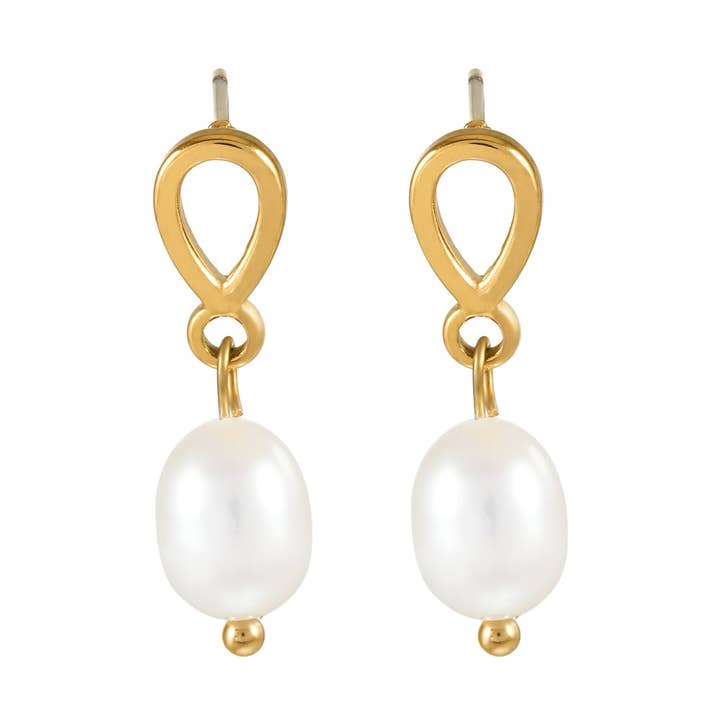 VARKONY Gold: Elegant Small Teardrop Earrings with Lustrous Freshwater Pearls for wholesale by HACKNEY NINE