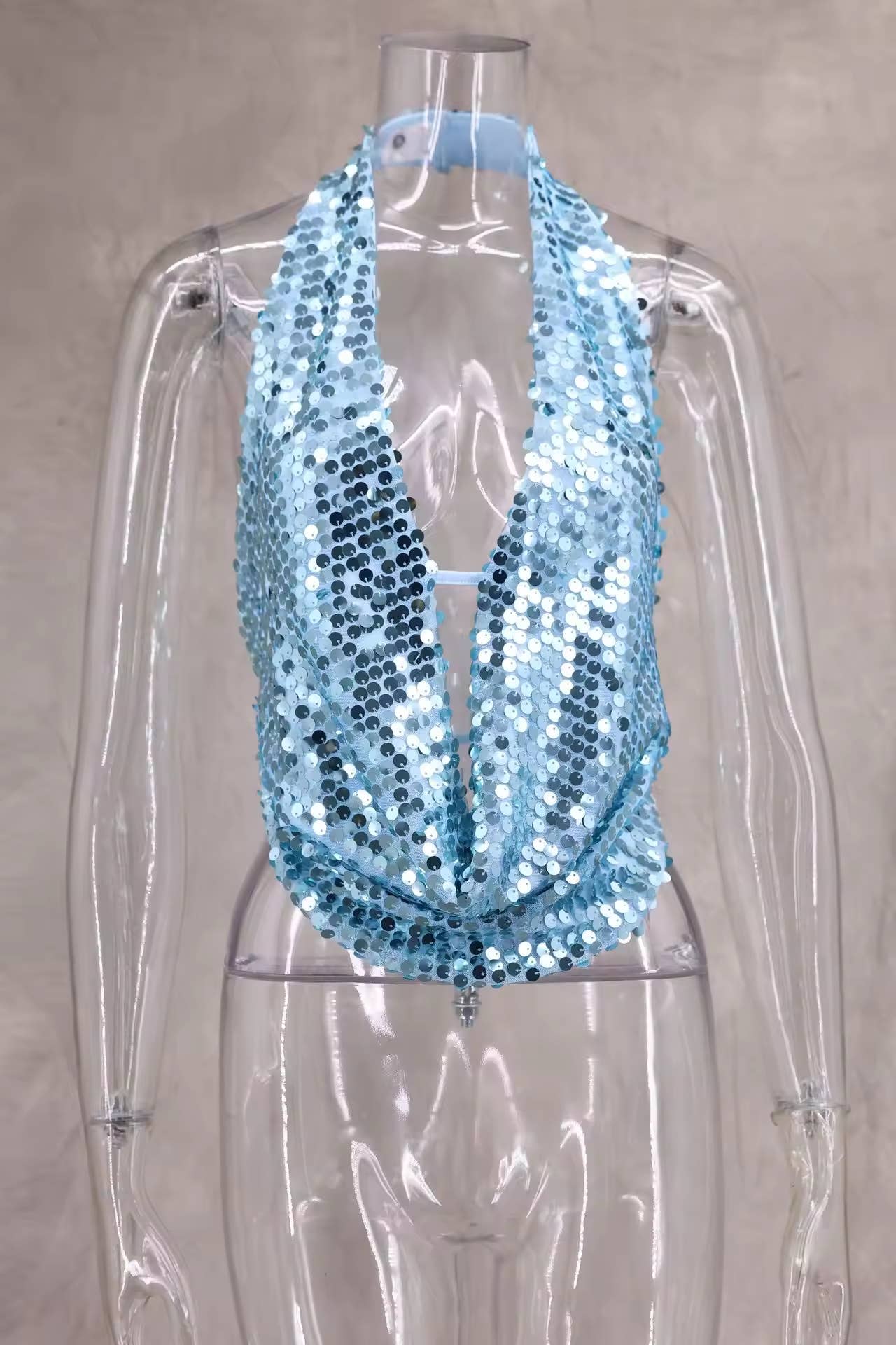 BELLISSIMA FASHION - Wholesale Blouse - Women's - Halter Deep V-Neck Sequin Sleeveless Crop Top4