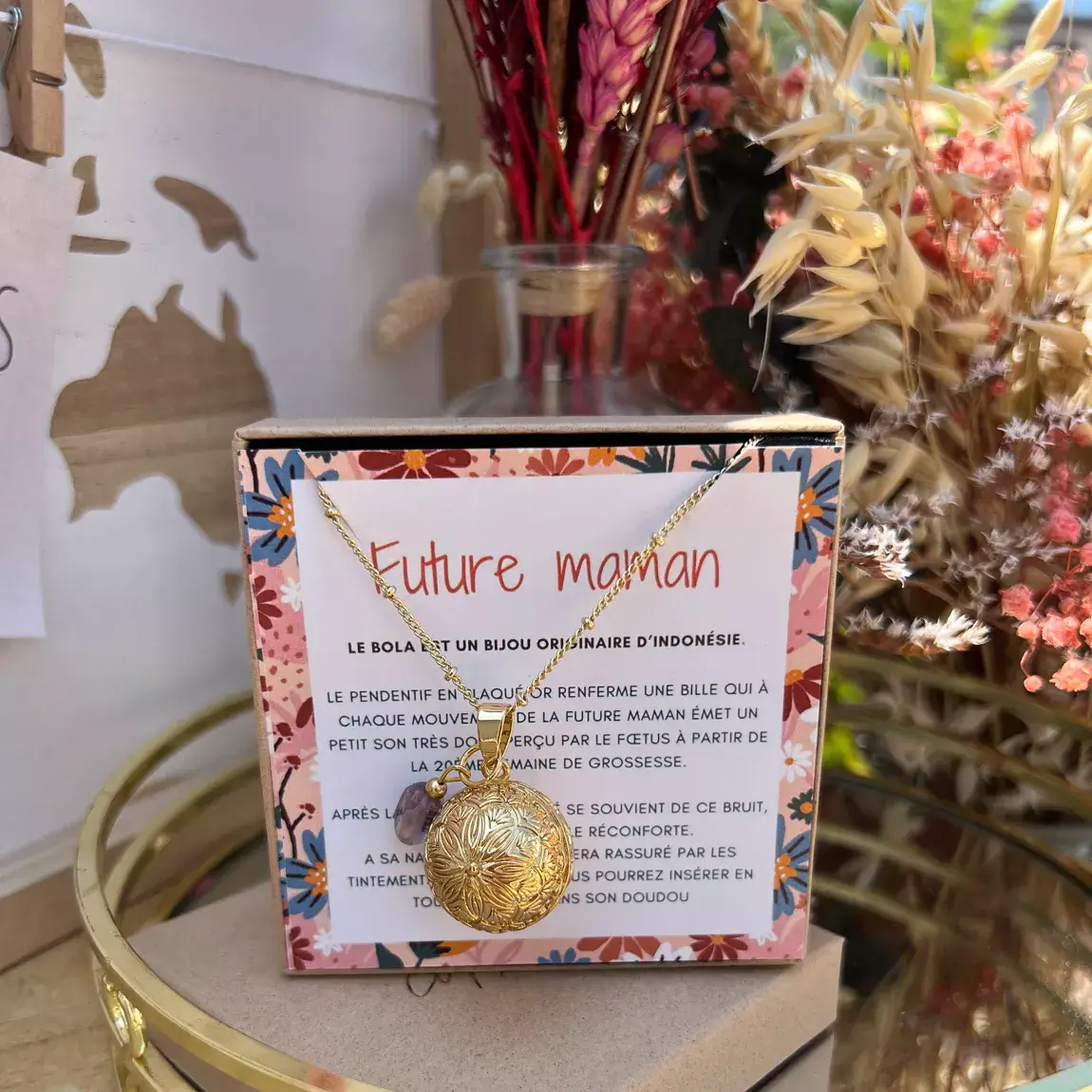 à mes copines - Wholesale Pendant/Charm Necklace - Mandala engraved pregnancy ball with amethyst1