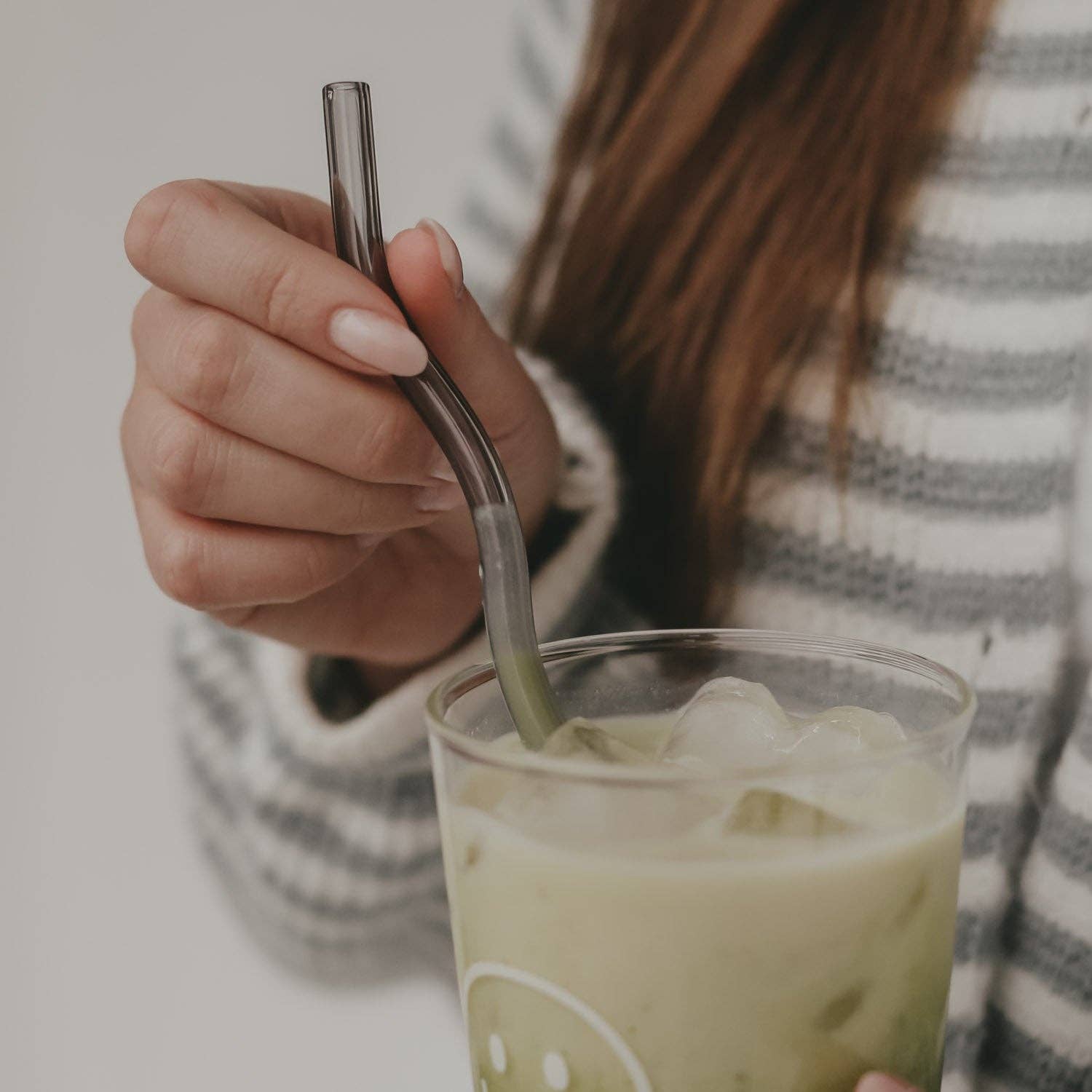 Eulenschnitt - Wholesale Drinking Straw - Wavy glass straws 20cm green in a set of 42