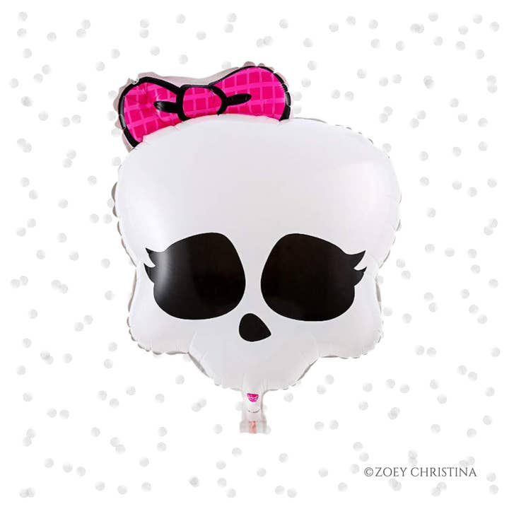 Zoey Christina - Wholesale Balloon - Skull Balloon with Pink Bow - Perfect for Cute Halloween Dec
