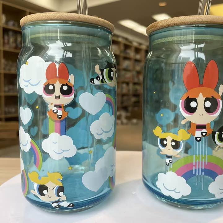 Silver Buffalo - Wholesale Drinking Glass/Cup - Powerpuff Girls Rainbows & Clouds 2pk 16oz Glass Tumbler