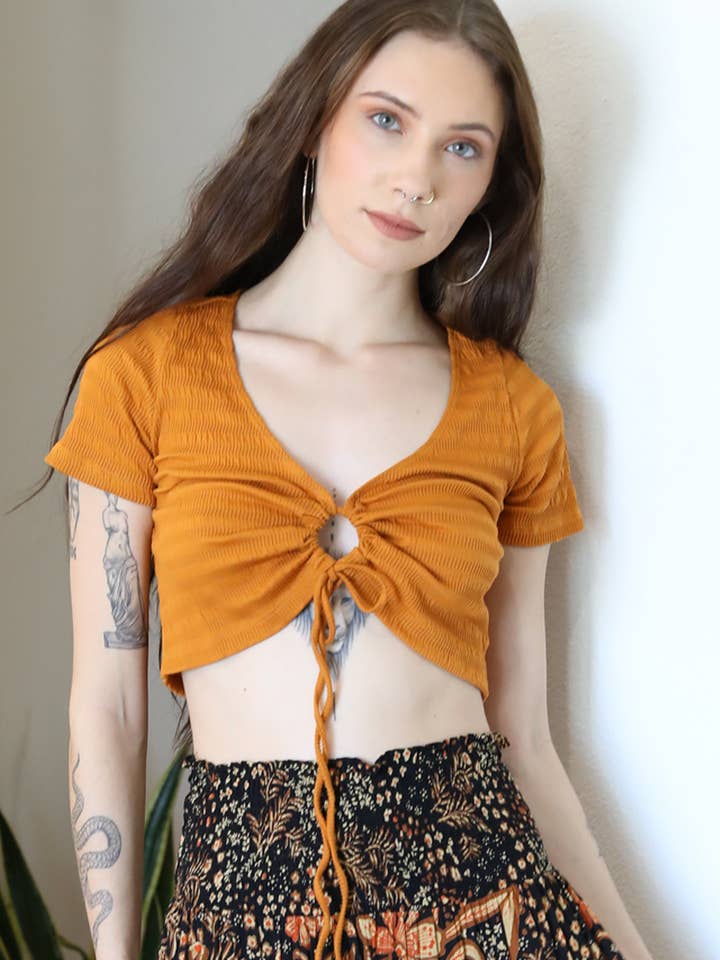 X2DM9-ASIS TEXTURED KNIT LOOP FRONT CROP TOP for wholesale by ANGIE