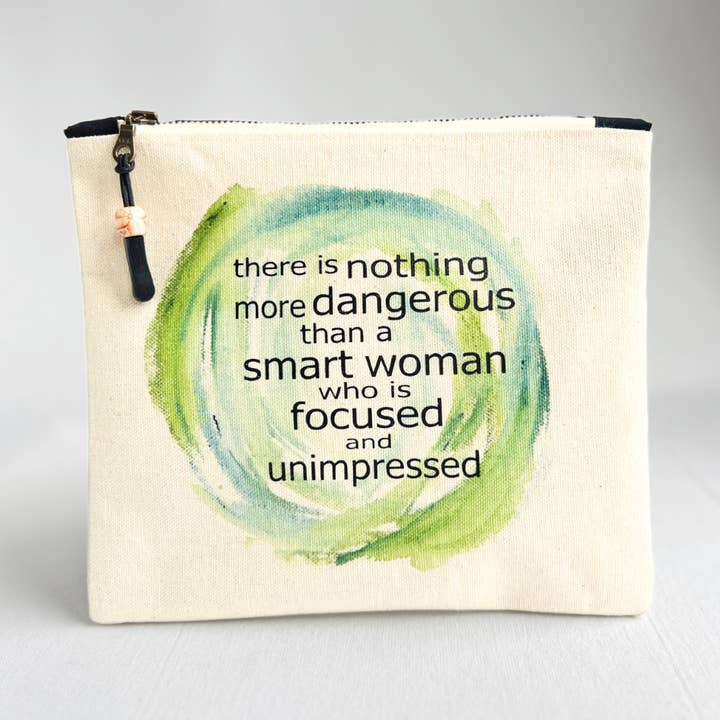 Canvas Painted Zip Bag SMALL- smart focused women for wholesale by Pretty Clever Words