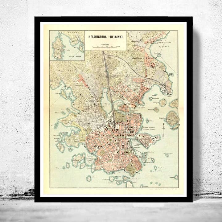 Mapa antigo de Helsínquia 1897 | Impressão de Arte de Parede de Mapa Vintage for wholesale by OldCityPrints - Old Maps and Posters
