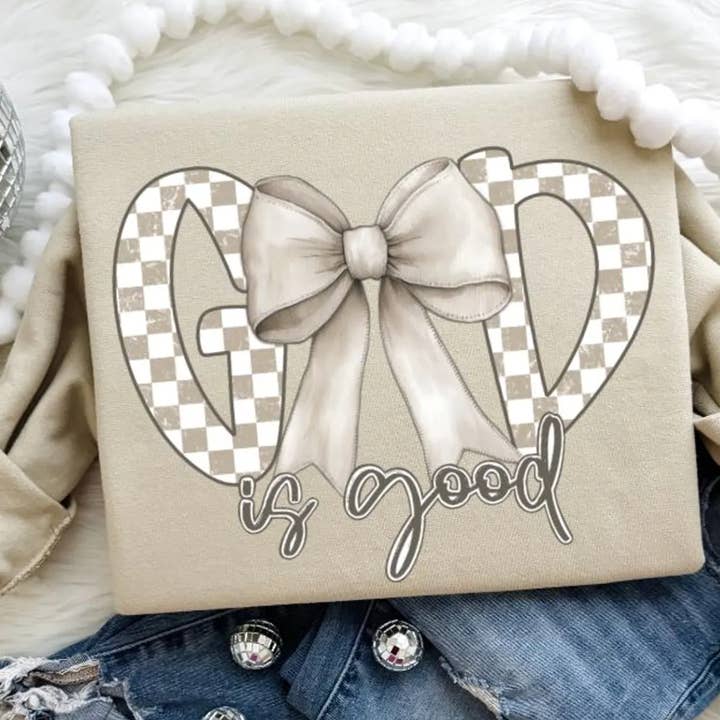 Coquette God Is Good Crewneck Tee or Sweatshirt for wholesale by Kiki's Boutique