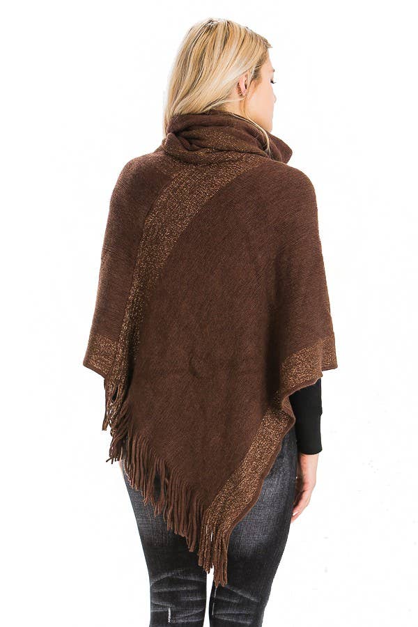 Cap Zone – wholesale Poncho – Women's – Tinsel Cowl Neck Fringed Poncho10