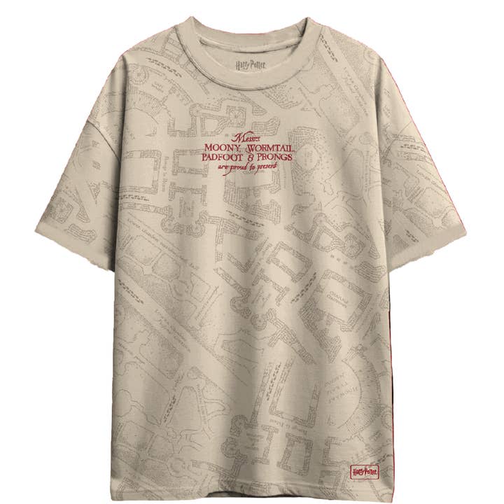 Beige Official Harry Potter T-shirt – Marauder's Map All Over for wholesale on Faire