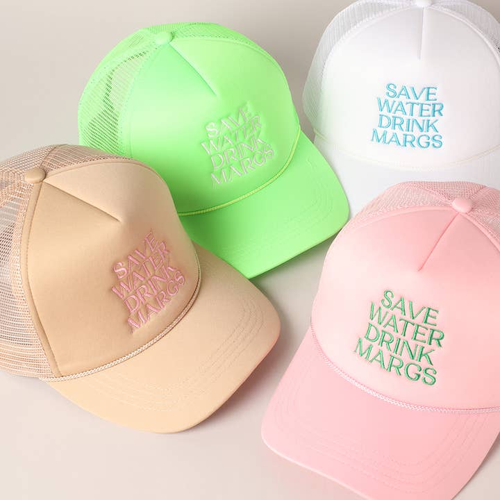 Fashion City - Wholesale Trucker Hat - Women's - Save Water Drink Margs Embroidered Trucker Cap