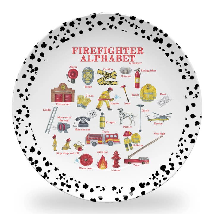 Firefighter Alphabet Plastic Plate for wholesale by Dishique