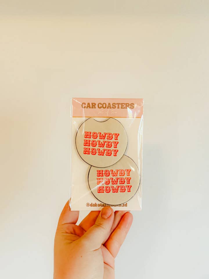Tan Howdy Car Coasters for wholesale by Dakota Scents Co