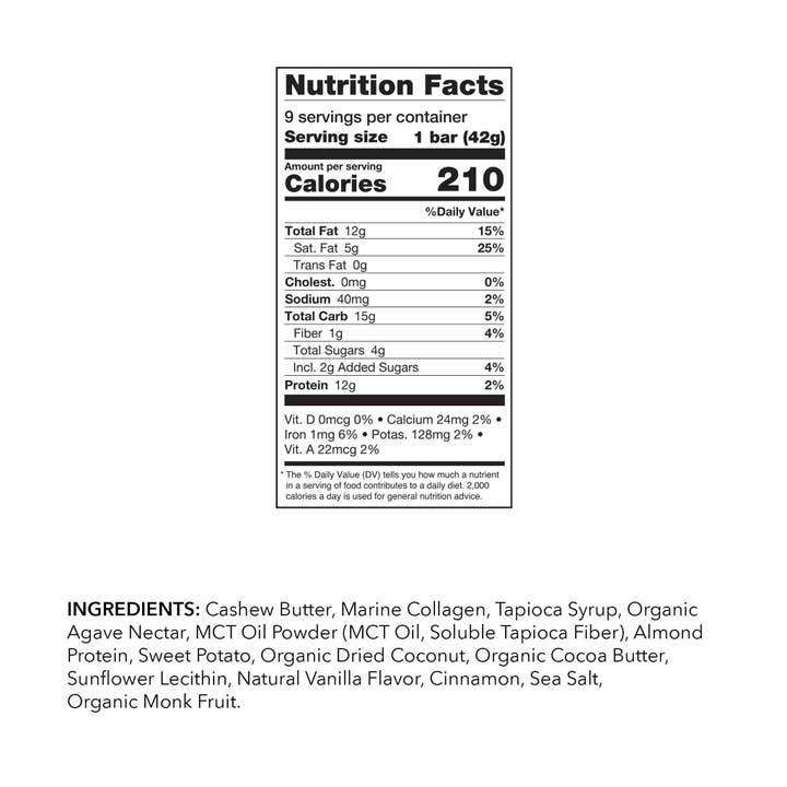 Kalumi BEAUTYfood - Wholesale Snack Bar - Sweet Potato + Cinnamon Collagen Protein Bar (9 Bars)1