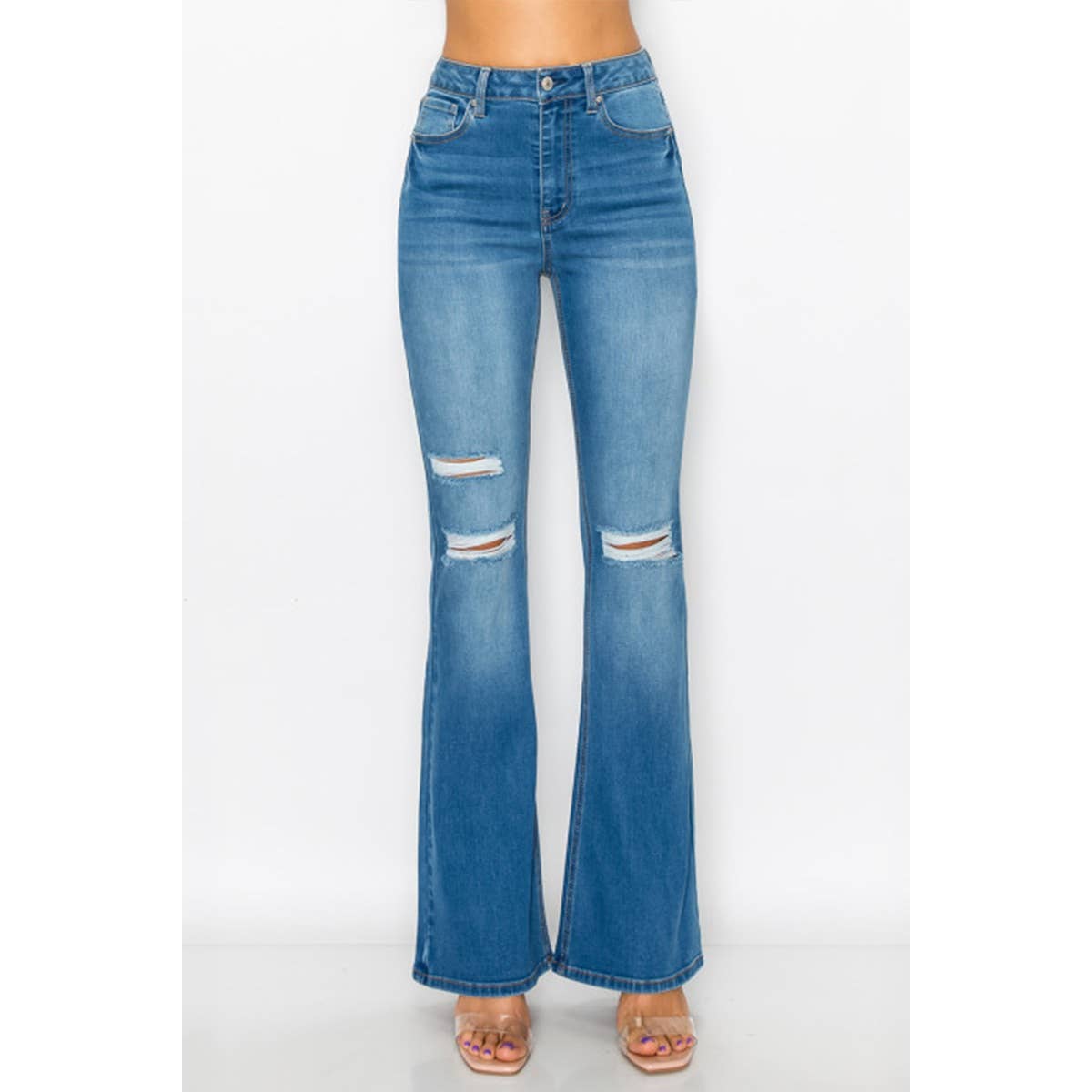 Timeless - Wholesale Jeans - Women's - DESTRUCTED FLARE DENIM JEANS PANTS1