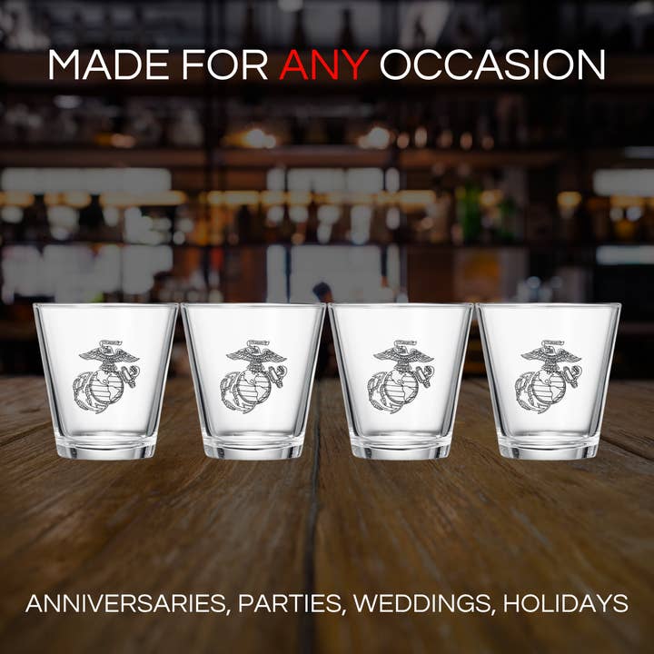 The Wine Savant / Khen Glassware - Wholesale Cocktail/Liquor Glass - Marine USMC Whiskey & Wine Glasses Set of 4