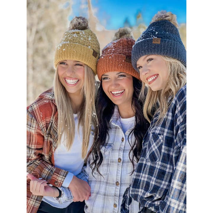 C.C Beanie - Wholesale Beanie - Women's - Solid Smocked Stitch Fur Pom C.C Beanie HAT2080