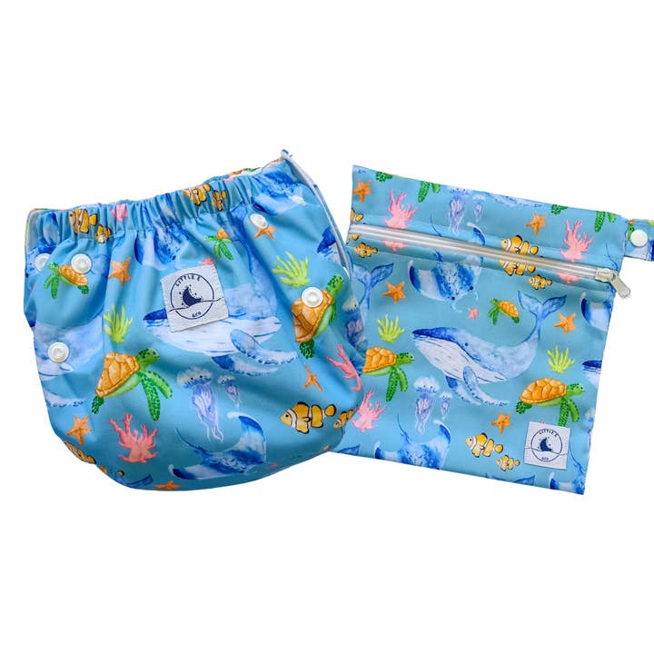 Little E & Co - Wholesale Swim Diaper - Baby - REUSABLE SWIM NAPPY & MINI WET BAG COMBO ~ OCEAN