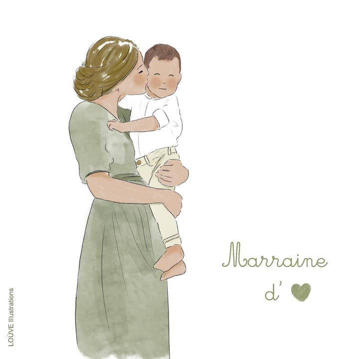 Cartolina per madrina d'amore bis per la vendita all'ingrosso da parte di LOÜVE illustrations