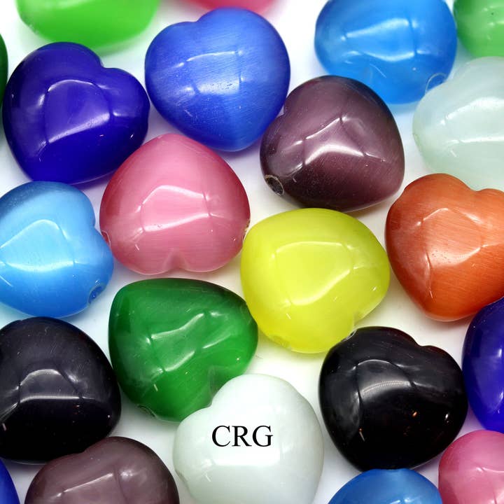 Crystal River Gems LLC – wholesale Spiritual stone/crystal – SET OF 4 - Mixed Cats Eye Hearts w/ Drilled Hole 25 mm avg.1