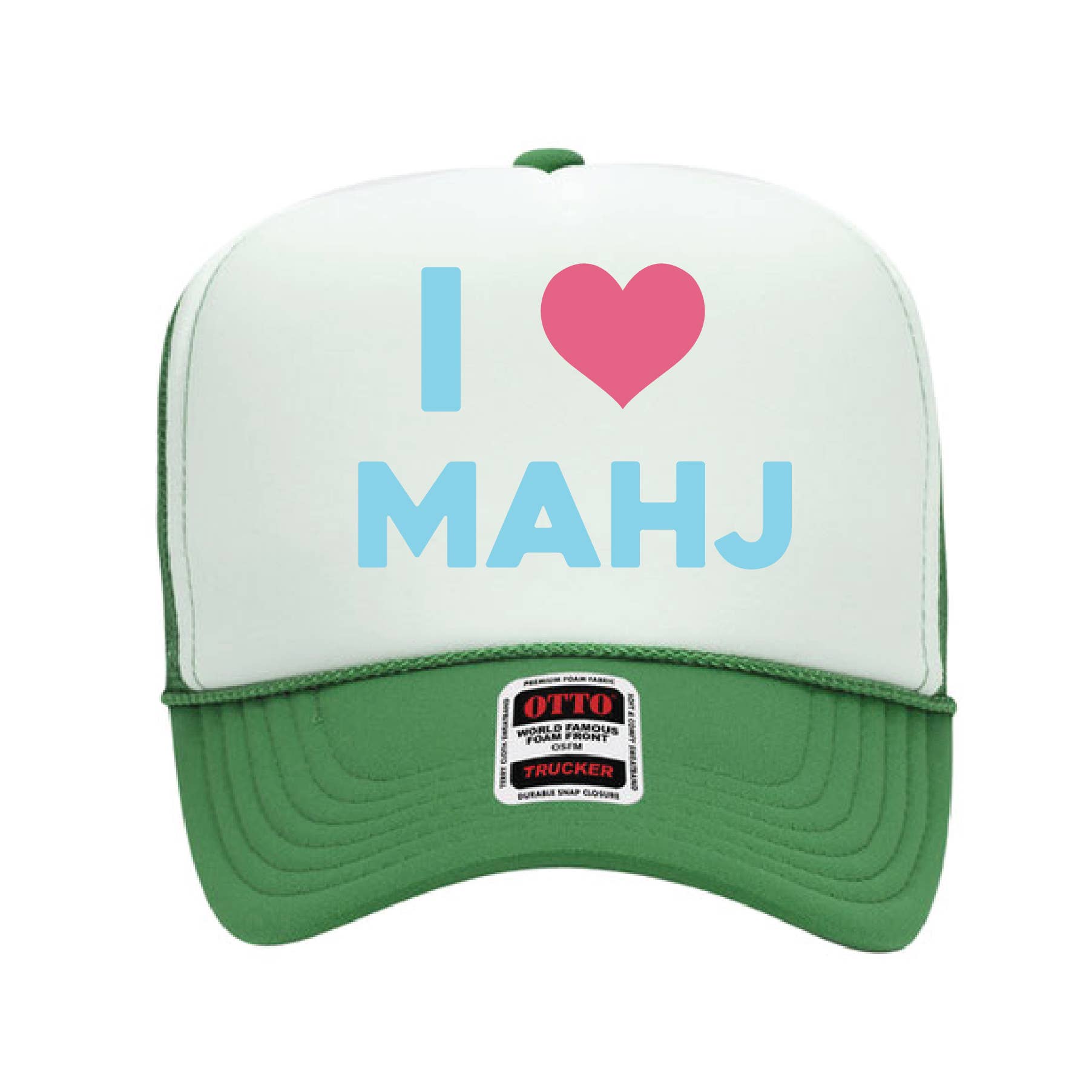 Palisades Gift Shop – wholesale Trucker hat – Unisex – I heart Mahj Trucker Hat Green and White Combo0