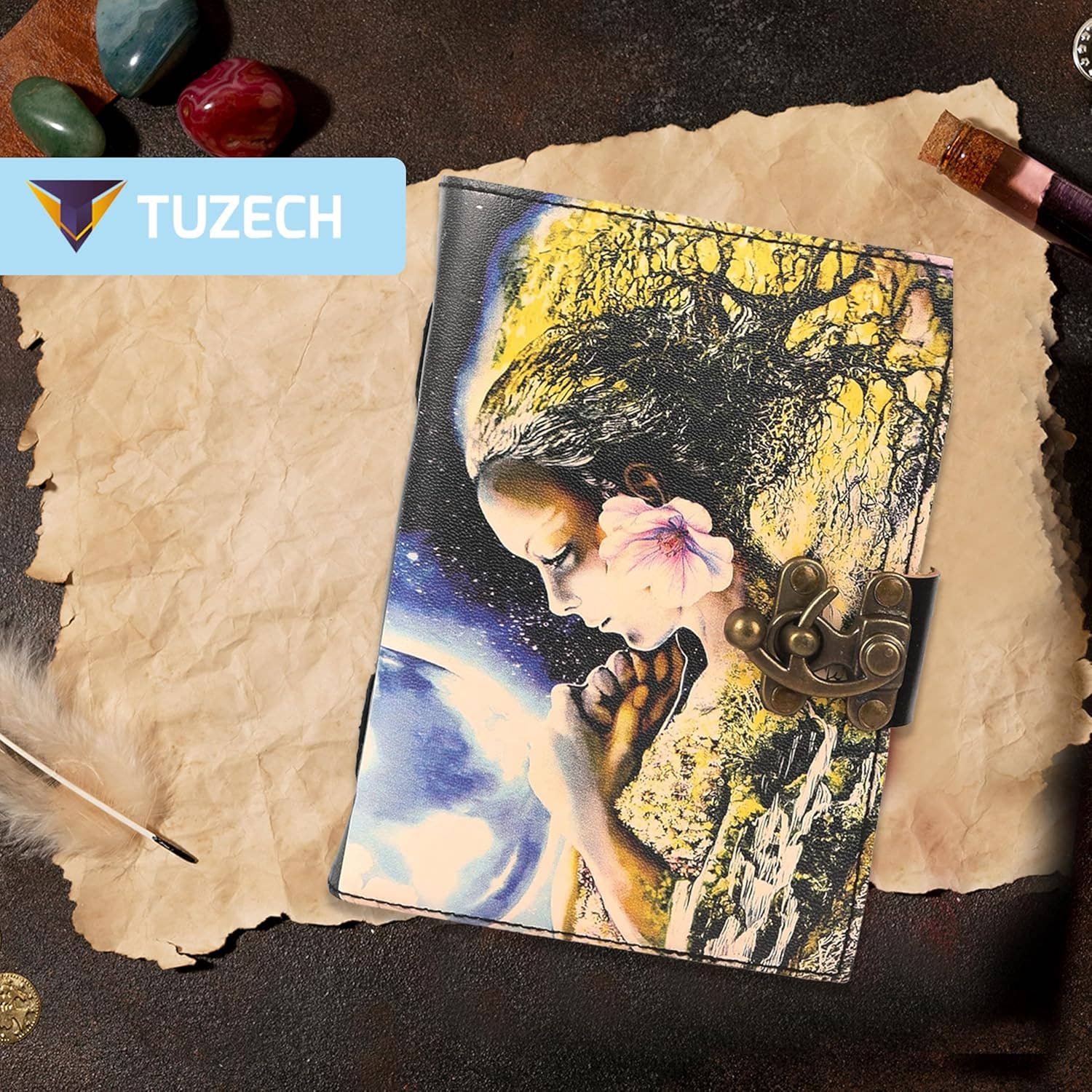 Tuzech Leather – wholesale Journal och dagbok – TUZECH läderklätt anteckningsbok med grimoirestil och ojämna kanter för män och kvinnor93