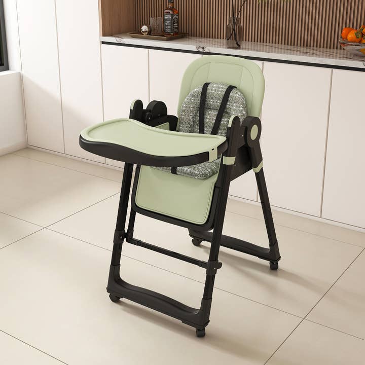 39F Inc. - Wholesale Highchair - Baby - Convertible Baby High Chair to Rocker with 5-Point Harness, Foldable Infant Feeding Chair with Silent Locking Wheels & Removable 2-Tier Easy-Clean Tray for 6M-4Yrs (Dark Green)2