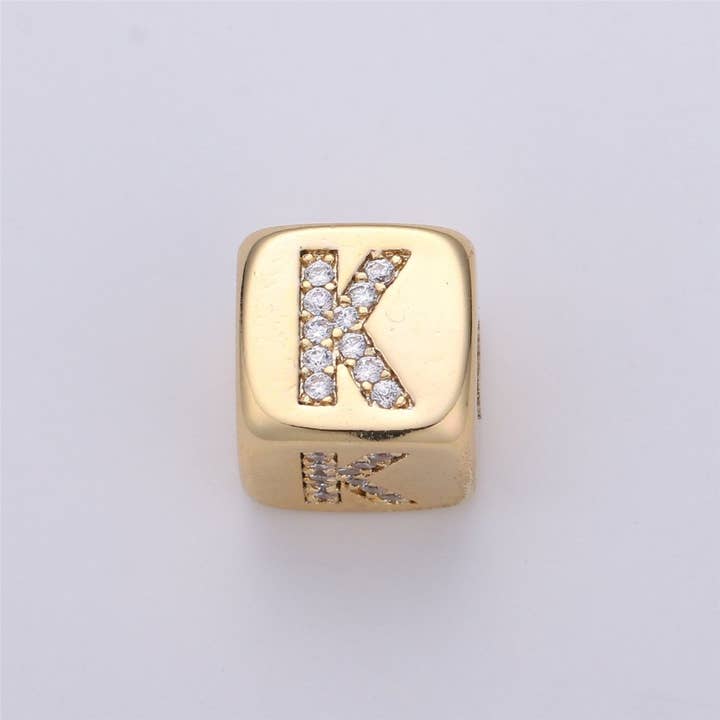 Aim Eternal - Wholesale Individual Charm/Pendant - 9x9mm Gold Initial Letter Beads, Alphabet Beads, Initial Beads, Alphabet Blocks Micro Pave Initial Block Charm for Bracelet Necklace Supply10