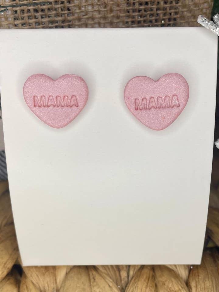 Pink Pearl Valentine Heart Stud Clay Earrings for wholesale by KBH CREATIONS
