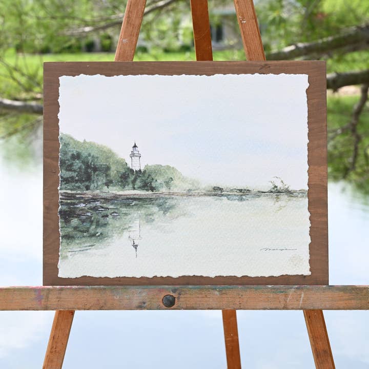 Lighthouse Reflection. Watercolor print for wholesale by Woodmiration