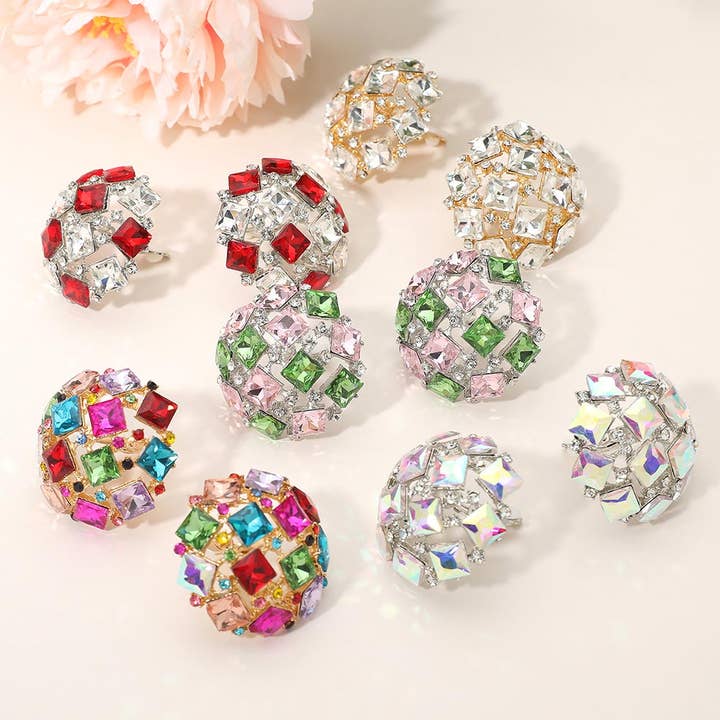 Firkantet Sten Klynge Pyntet Kuppel Aften Øreringe med Clips for engroshandel hos Sensibling Corp.