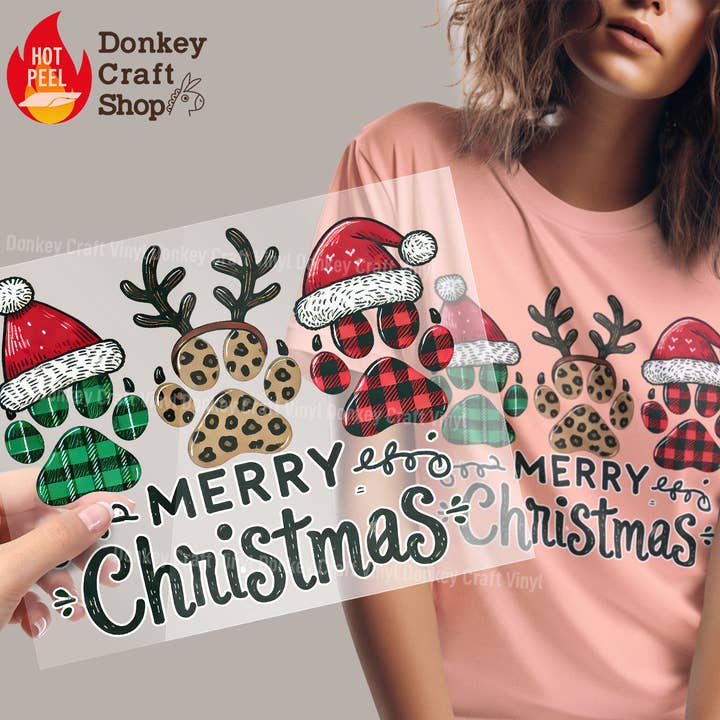 Hondenpoot Kerstmis DTF Transfers, Klaar om te persen voor wholesale door Donkey Craft