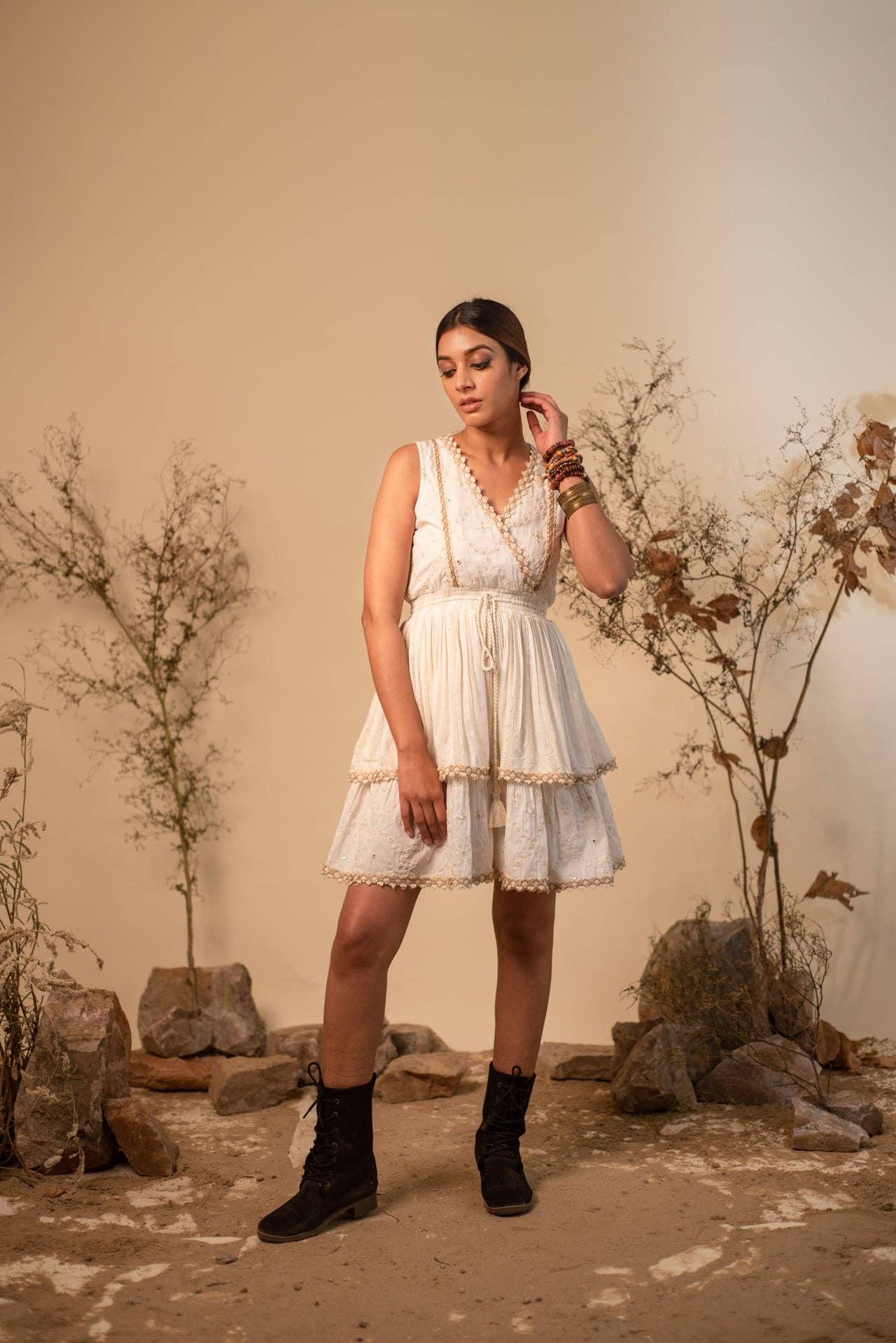 Label Reyya - Wholesale Dress - Women's - Off-White Sleeveless Cross Dress