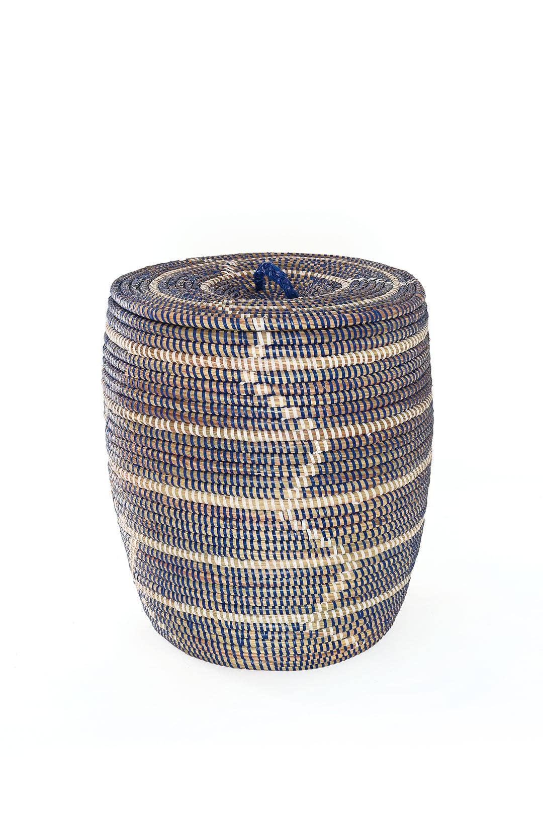 African Modern - Wholesale Laundry Hamper - Set of Three Blue and White Beveled Block Nesting Hamper Baskets3