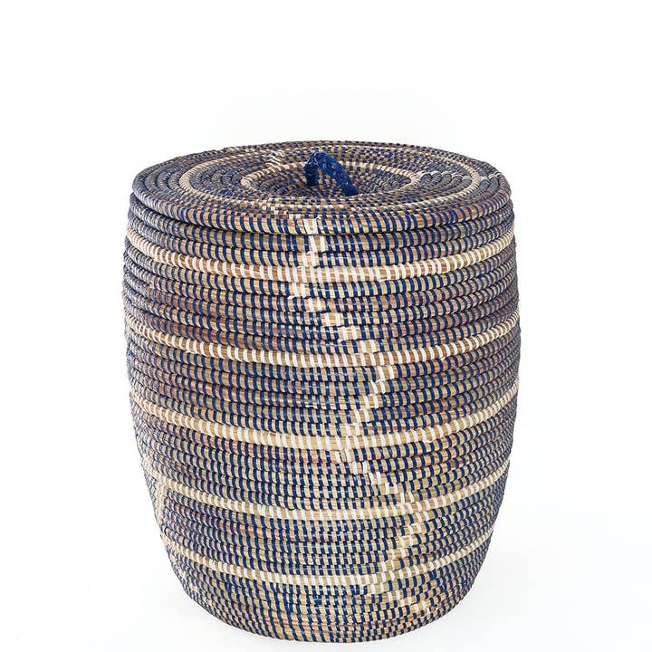 African Modern - Wholesale Laundry Hamper - Set of Three Blue and White Beveled Block Nesting Hamper Baskets3