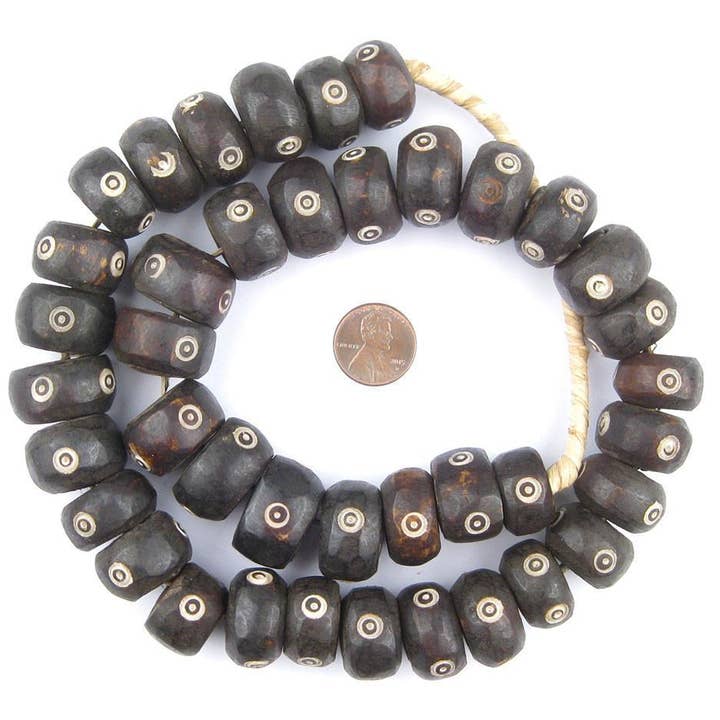 Large Carved Eye Design Batik Bone Beads for wholesale by The Bead Chest