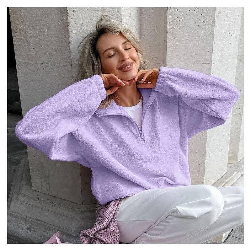 OceanusSwim – wholesale Hoodie – Women's – Solid Color Fleece Loose Collar Pullover Hoodie0